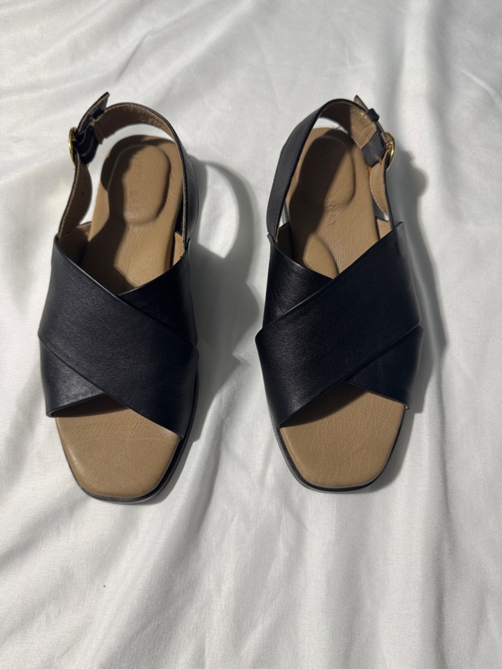 Poppy Barley Leather Sandals Size 5 Black Slingback Cushioned Modern Minimalist